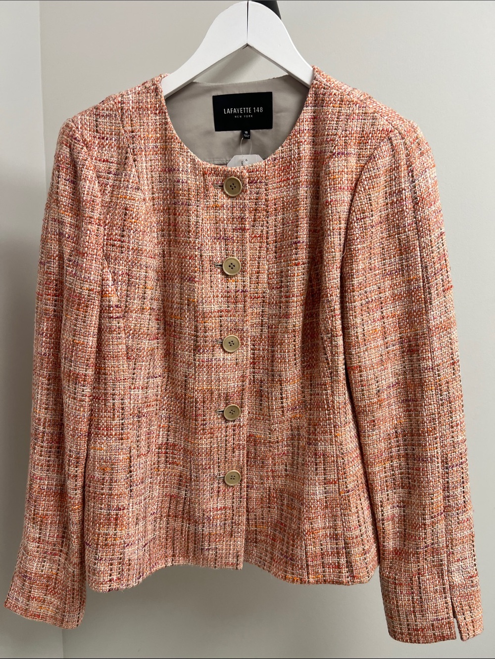 Lafayette 148 New York coral pink tweed button-front jacket